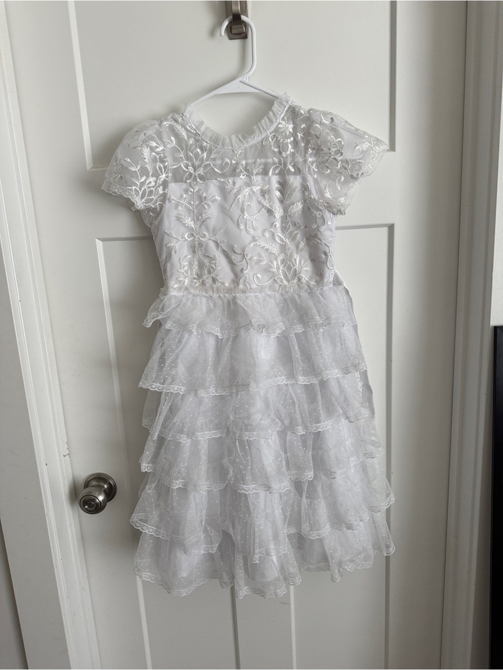 wonder nation White Tiered Lace Flower Girl Dress